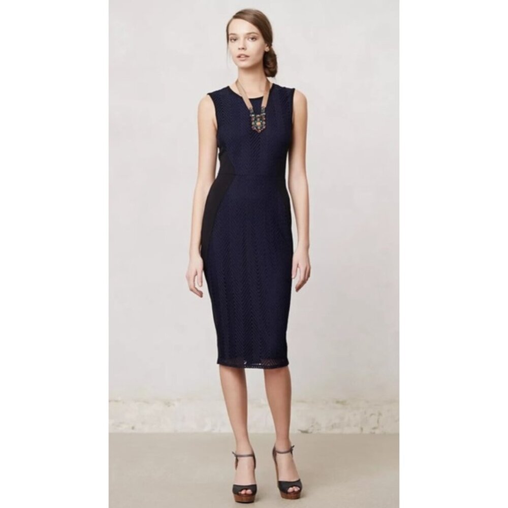Anthropologie Stretch Sheath Dress, Navy & Black, Petite XS, NWOT